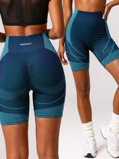 Innovista Women's Contrast Color High Waist Casual Fitness Shorts