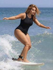 Swim SPRTY Plus Size One-Piece Swimsuit  Women,Solid Black Summer Beach Holiday Bathing Suit,Criss-Cross Back Deep U-Neck Full Coverage Tummy Control Swimwear - Black - View 3