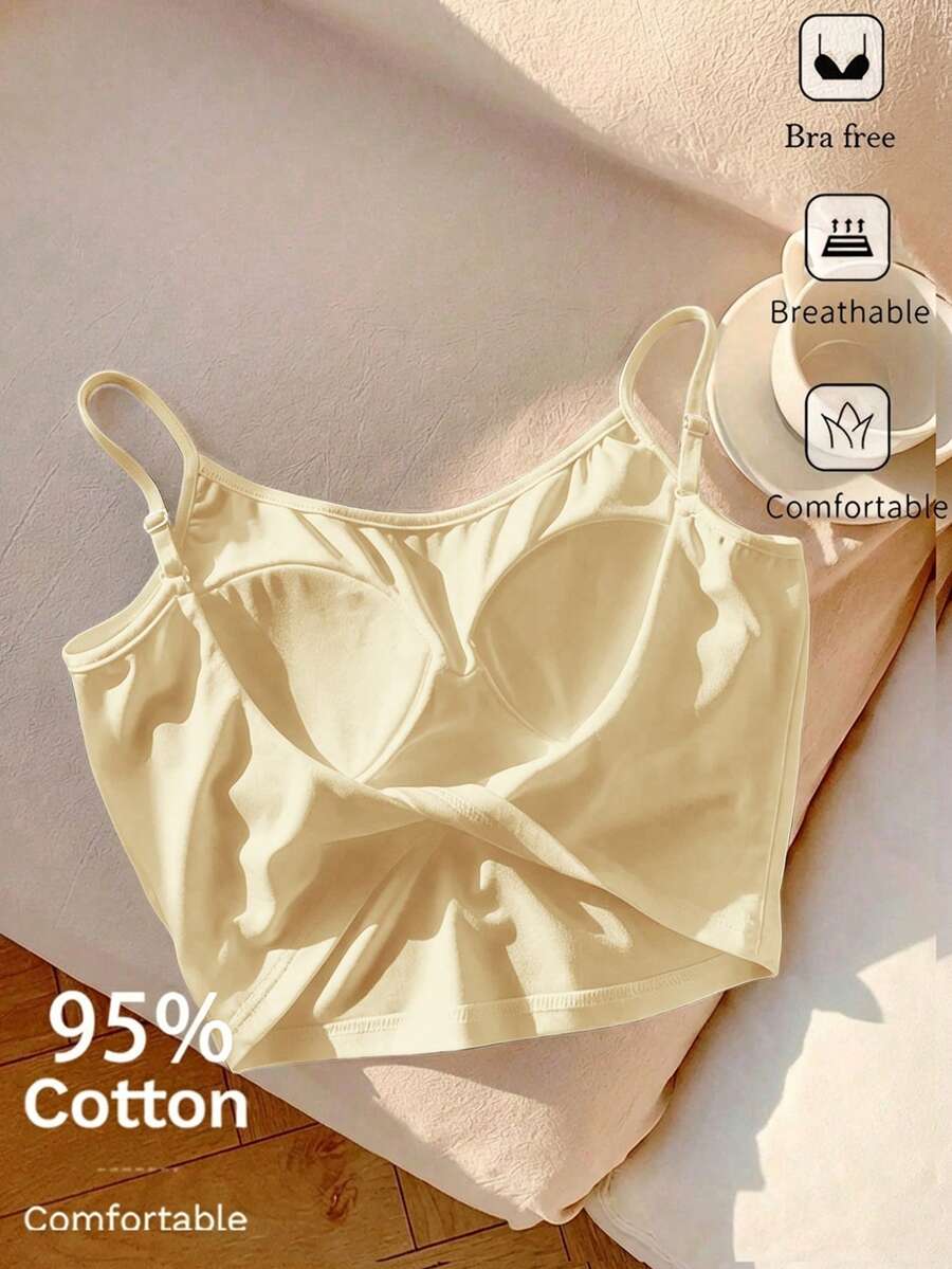 Comfortcana 浅桃色休闲简约女式背心,适合夏季穿着 - 杏色 - 查看 1