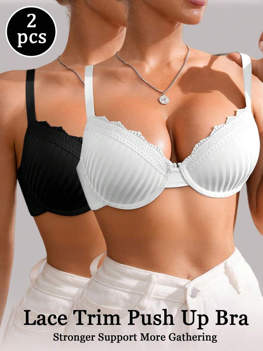 Set de 2 piezas de sujetador y braga de mujer con encaje y parches sexy - Multicolor - Ver 1