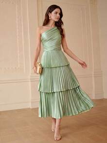 ZEYLAH 編織修身單肩褶皺連身裙 - 綠色 - 查看 7