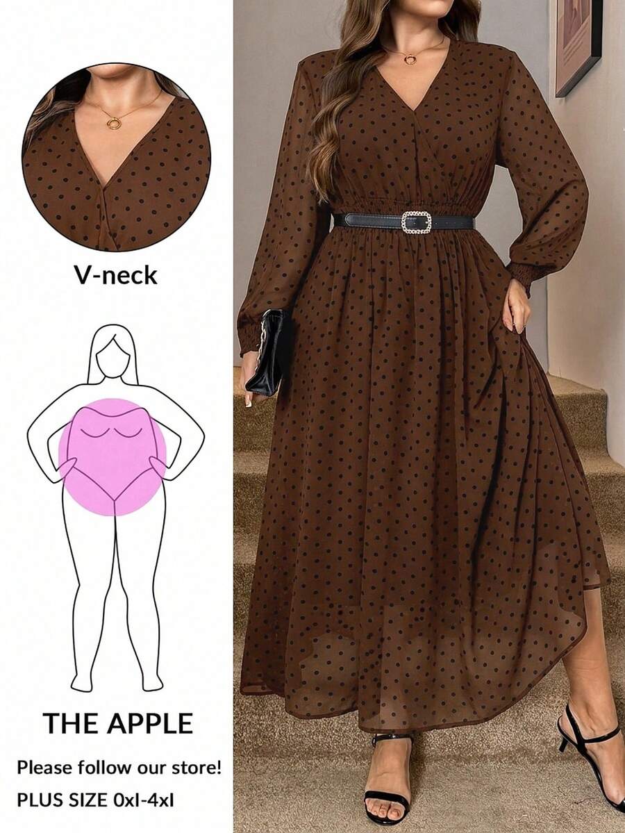 SHEIN LUNE 大码春季女装休闲得体秋季服装全印花褶皱豹纹长袖优雅女装 ID AI-Adha 连衣裙/秋季连衣裙/秋季女装秋季婚礼宾客礼服优雅女装魅力商务休闲女装夏季工作连衣裙商务连衣裙长款连衣裙 - 棕色 - 查看 1