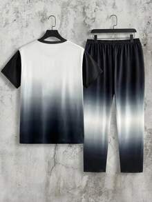 HIMLAND Men's Casual Commuting Stylish Graphic Print T-Shirt Set Men Clothes Set Men T-Shirt And Pants Set Men Two Piece Set Men Gradient Two Piece Set Men Geometric Two Piece Set - Multicolor - View 2