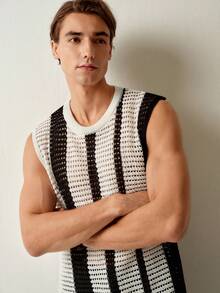 RONVEXI 男士多功能休闲镂空条纹网眼针织背心 - 彩色 - 查看 2