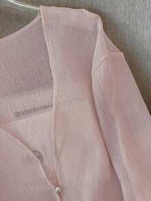 K-Vae Cárdigan ligero y transparente con textura delicada para mujer, chaqueta corta con botones de perla para el verano - Rosa - Ver 7