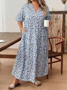 SHEIN CURVE+ Lässiges Kleid mit Blumenmuster in Große Größen - Verschiedenfarbig - Übersicht 5