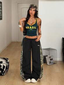 Coolane 女士春夏音乐会街头风撞色降落伞裤 - 黑色 - 查看 3