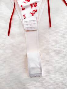 女士蝴蝶结樱桃印花交叉露背连体裤 - 紅白色 - 查看 10