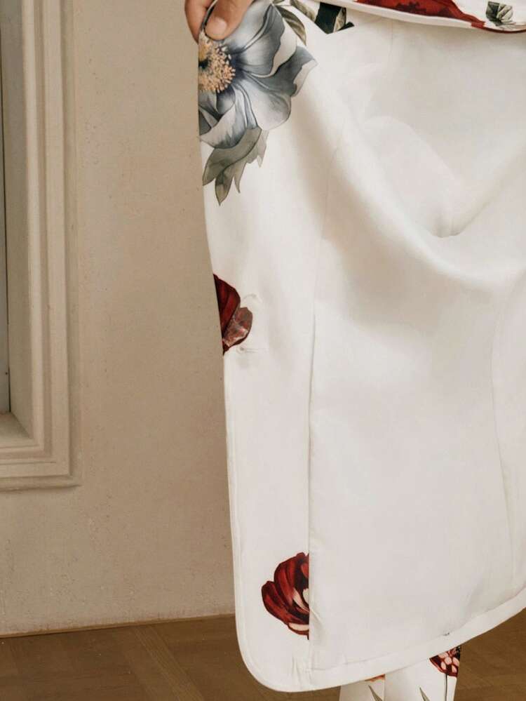 Women's Fashionable, Elegant Floral Print Slim-Fit High-Quality Suit Pants Set, Suitable For Going Out, Party, Formal Occasions
