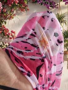 Amplova 女士挂脖式连体泳衣，网纱拼接，性感露背设计，度假装扮，女士度假服，假日装扮 - 粉色 - 查看 9