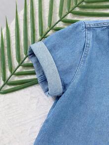 男婴牛仔宽松衬衫和阔腿裤两件套，蓝色 - 淺色水洗藍 - 查看 8