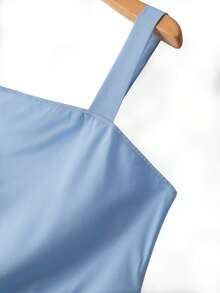 SHEIN Clasi Robe longue sans manches élégante en couleur unie tissée pour femmes grandes tailles, printemps/été - Bleu azur - Voir 3