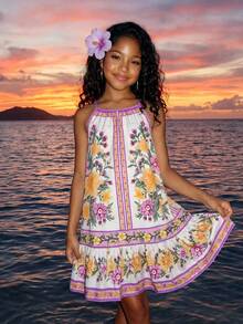Sparklyn 女童碎花吊带荷叶边下摆休闲度假连衣裙 - 彩色 - 查看 1
