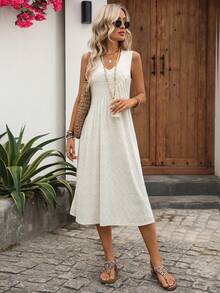 EMERY ROSE Women's Casual Versatile Fashion Vacation Wave Texture Dress - Apricot - View 6