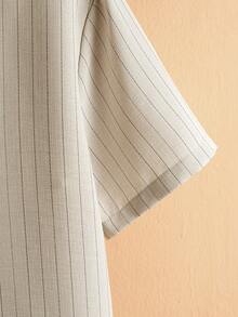 Core Aspect Men's Drop Shoulder Vertical Striped Casual Short Sleeve Shirt And Shorts Set - Khaki - View 5