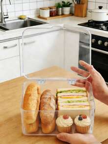1PC/Transparent PET Bread Storage Box Flip Cover Airtight Bread Bin Toast Holder Moistureproof Dustproof Fresh Keeping Kitchen Countertop Organizer Pantry Food Storage Container For Home Bakery Pastry Cake Cookie Bagel Croissant Loaf Bread,Meal Prep, Food Storage Containers, Refrigerator Organization, Kitchen Accessories. - Multicolor - View 1