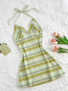 Elamini Đầm chữ A màu xanh lá cây móc len dành cho nữ, kiểu dáng tối giản và gợi cảm, thích hợp cho kỳ nghỉ biển. - màu xanh lá - Xem 6