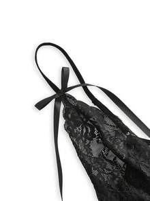 ROMWE Áo ngủ gợi cảm kiểu Gothic với ren hoa và lưới. - màu đen - Xem 3