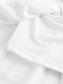 SHEIN Tween女孩休閒純色黃色圓領無袖側抓褶紋理針織迷你洋裝，適合白人女孩 - 白色 - 查看 6