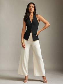 Hauture Sexy Summer Office Solid Flaps Detail Fitted Backless Vest Top - Black - View 3