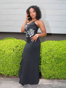 Steph T 女性荷葉邊高開叉裙 - 黑色 - 查看 6