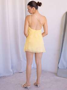 Andrea Bello Summer Beach Vacation Solid Color Apricot Layered Lotus Leaf Cake Mini Dress, Suitable For Daily Dating, Night Out, Nightclubs, Parties, Get-Togethers, Cocktail Parties, Pool Parties, Back-To-School Season Clothes, School Season Dresses, Holiday Dresses, Music Festival Clothes, Country Music Festival Clothes, Concert Clothes,Butter Yellow,Rave Outfits Festival,Summer Dresses For Women Party - Yellow - View 2