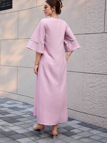 Al Najma 女士法式粉色蕾丝宽松修身连衣裙，法式仙女裙 - 粉色 - 查看 5