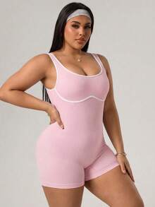 Rhythm Era Plus Size Women Seamless Sports Jumpsuit - Pink - View 6