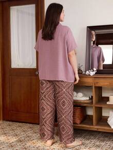 Doze Lane Geometric Totem Print Plus Size Casual Pajama Set - Multicolor - View 2