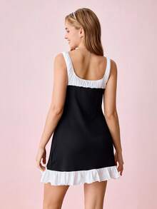 Bonmuse Elegant Contrast Color Knit Casual Dress Loungewear For Women - Black and White - View 2