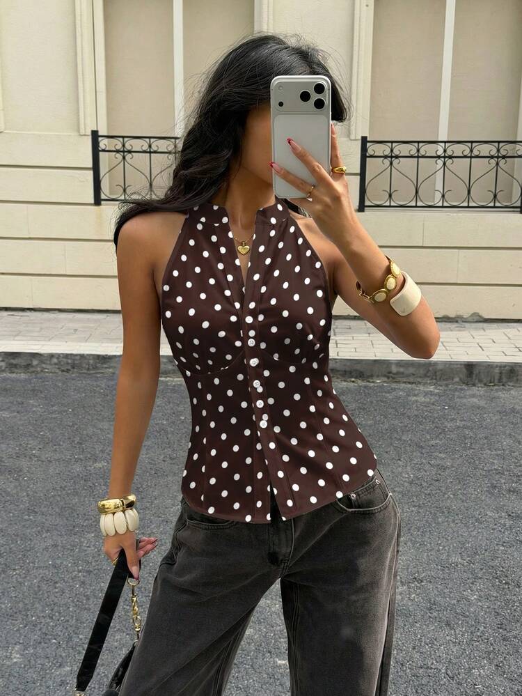 Siren Gaze Camisa de mujer de estilo retro con estampado de topos