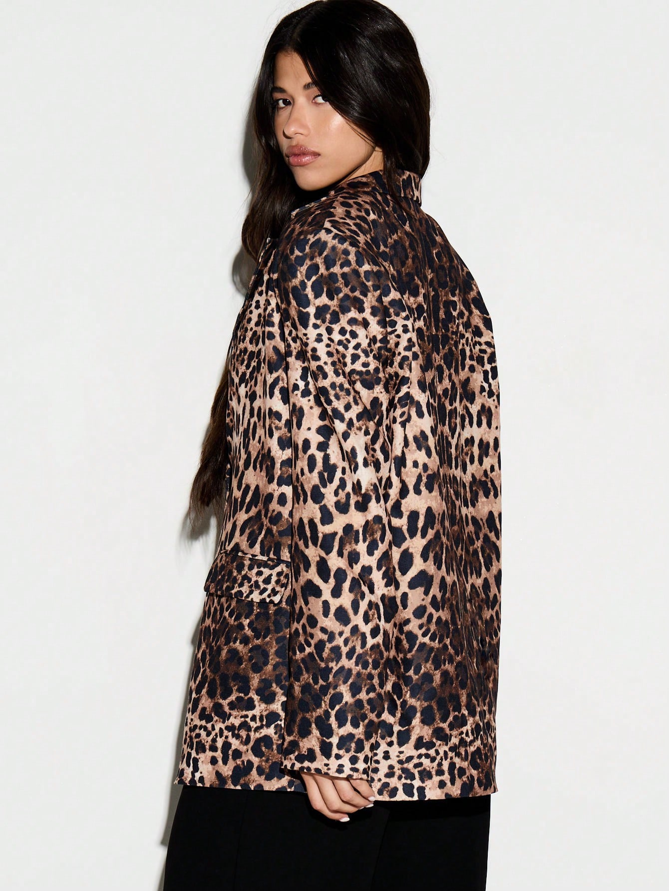 KIZN Leopard Print Oversized Boxy Blazer