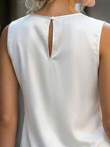 Balvessa Nueva camiseta de mujer sin mangas de cuello redondo de satén brillante, con espalda descubierta, dobladillo asimétrico de encaje, para primavera/verano - Multicolor - Ver 3