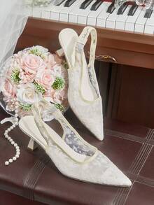 CUCCOO HITCHD Zapatos de tacón de aguja con correa transparente para mujer, sandalias de novia de estileto para boda - Blanco - Ver 2