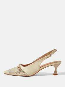 CUCCOO HITCHD Giày nữ, giày cao gót màu mơ, ren satin, kiểu slingback, có nơ, thích hợp cho tiệc tùng, đám cưới hoặc làm phù dâu. - Màu be - Xem 8