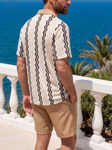 VENTUSAIL Bộ áo sơ mi và quần short dệt kim jacquard thường ngày dành cho nam giới, thích hợp cho kỳ nghỉ. - Nhiều màu - Xem 2