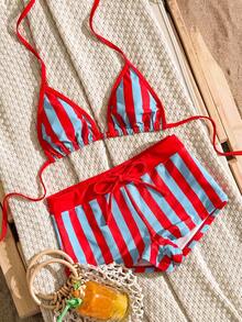SHEIN Swim Vcay 2026新款春夏女士两件式泳衣，随机印花沙滩度假优雅休闲泳装套装 - 彩色 - 查看 1