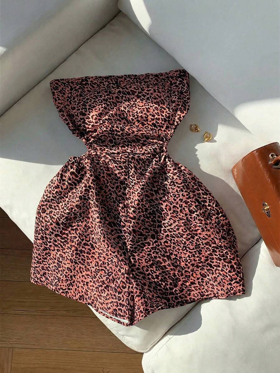 Comfortcana Mono de talla grande con estampado de leopardo rojo y cordones, adecuado para vacaciones en la playa, uso en primavera/verano, de moda y versátil - Rojo - Ver 1