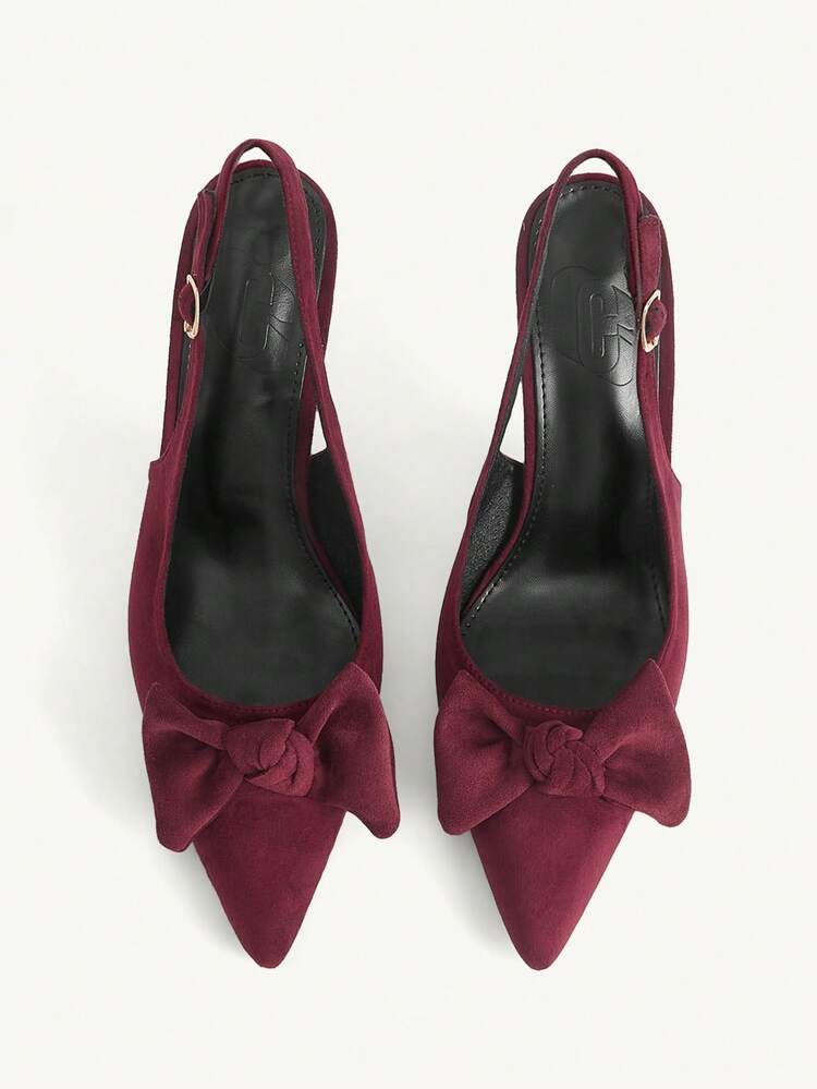 CUCCOO CHICEST Women Shoes Spring And Summer New Women's High Heel Shoes Bow Decoration Pointed Thin Heel Back Slingback Buckle 9cm Elegant Temperament Burgundy Suede Solid Color Dating Party Daily Versatile Women's Shoes