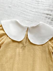 SHEIN Vintaside Kids 女婴甜美花卉刺绣泡泡领连衣裙，夏季 - 黃色 - 查看 6