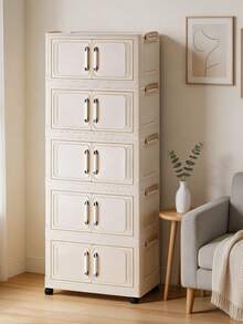 1 (45cm/17.7 Inches)-(60cm/23.6 Inches) Wide Folding Storage Cabinet, Clothing Cabinet Storage Box, Household Storage Storage Portable Wardrobe, Double-Door Folding Box, 1-5 Layers Optional, Thickened Double-Door Wheeled Storage Cabinet, Household Installation-Free Storage Rack, Clothes Toy Plastic Folding Storage Cabinet - Milky White - View 16