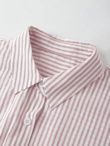 SHEIN Franclia Vintage Striped Short Sleeve Shirt, Fashionable For Commuting In Summer - Baby Pink - View 5
