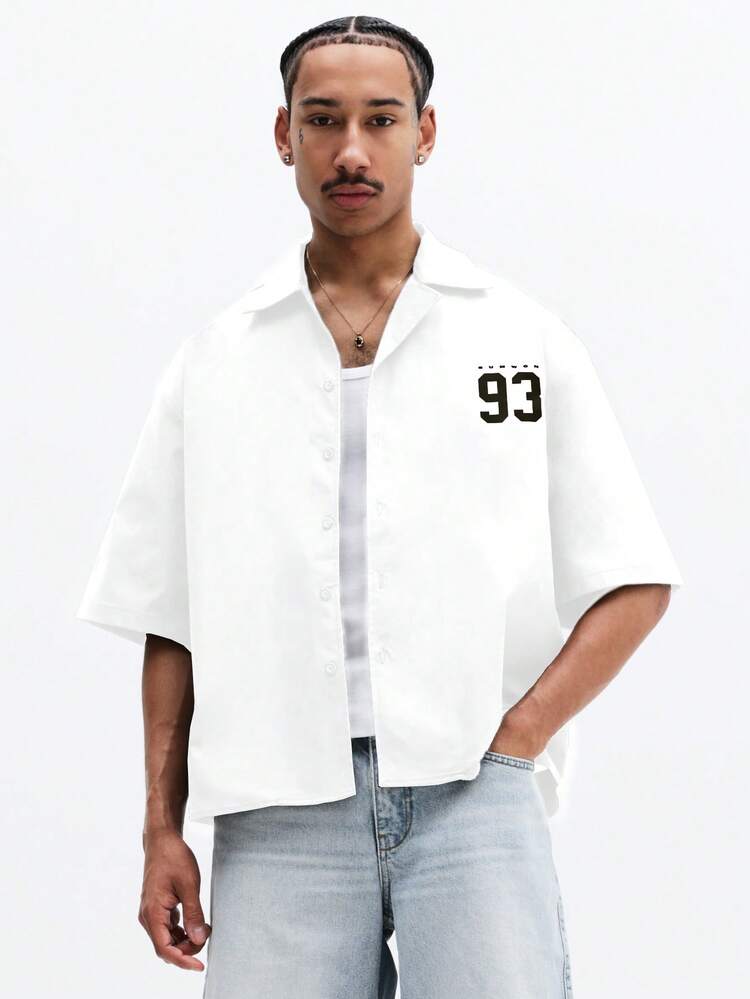 Camisa Social Masculina com Estampa de Número, Manga Curta, Casual de Verão e Primavera, Estilo Vintage de Camisa de Beisebol
