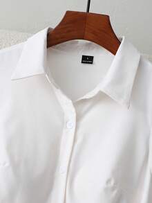 SHEIN Franclia 女士无袖修身郁金香印花纽扣衬衫裙 - 白色 - 查看 3