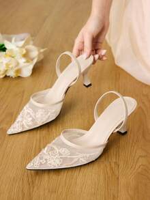 CUCCOO HITCHD 女士时尚黑色花卉优雅高跟派对凉鞋，适合圣诞节穿着 - 杏色 - 查看 6