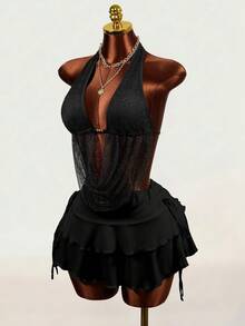 BamGleam 2026 Frühling/Sommer Neue Sexy Mesh Perlen Trägershirt für Frauen - Braun - Übersicht 8