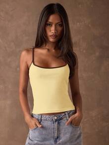 SHEIN BAE 女士撞色简约休闲吊带背心 - 黃色 - 查看 6