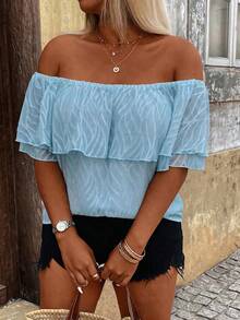 Breezaya Áo sơ mi nữ cỡ lớn chất liệu jacquard, kiểu dáng thường ngày, phù hợp cho các buổi hẹn hò, lãng mạn, mặc hàng ngày, thời trang, đi làm, mùa xuân/hè. - Màu xanh lam - Xem 3