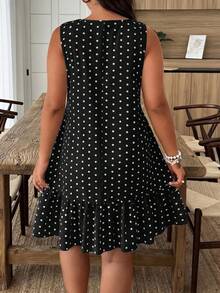 Weeklong Plus Size Women's Casual A-Line Dress With Polka Dot Print And 3D Floral Decor, Spring/Summer - Multicolor - View 2