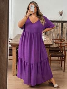 SHEIN CURVE+ Váy maxi cỡ US22 dành cho lễ hội âm nhạc, kỳ nghỉ bên bờ biển, phong cách boho, trang phục nghỉ dưỡng mùa hè/đồng quê/bãi biển/trang phục đi biển. - Màu tím - Xem 8
